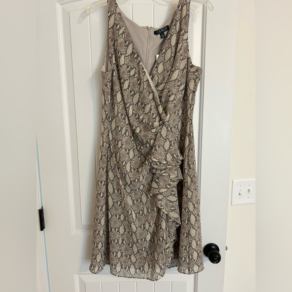 Lauren Ralph Lauren Asymmetrical Snake Print Dress - Tan and Black